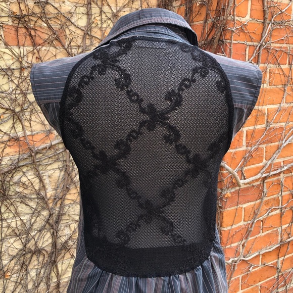 Upcycled Lace Embrace Black Button Up Shirt EMBODY - Picture 7 of 8